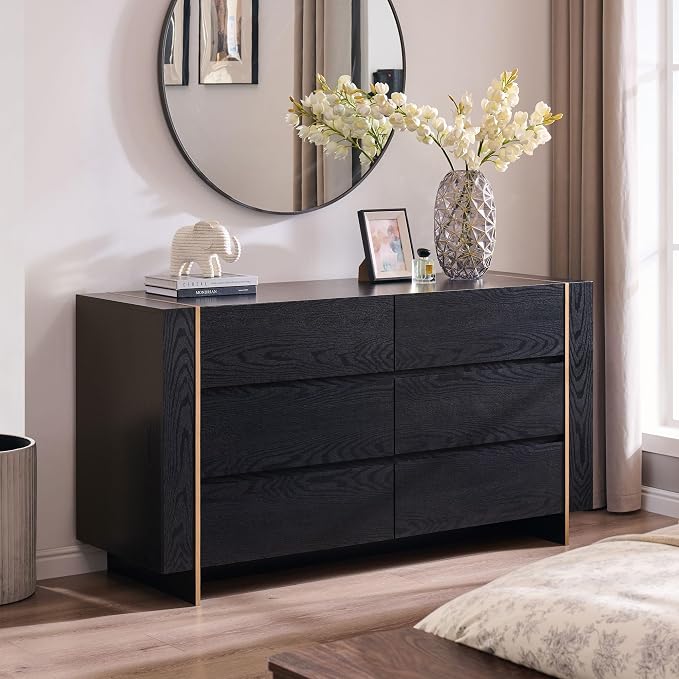 Modern Architectural Wood Dresser with Gold-Capped Feet