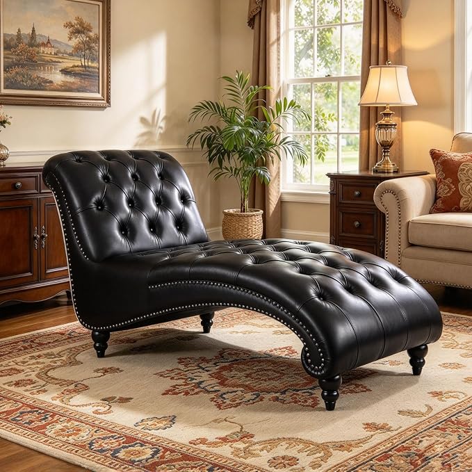 Modern Chesterfield PU Leather Chaise Lounge