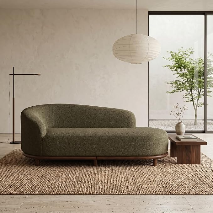 Modern Curved Bouclé Chaise Lounge
