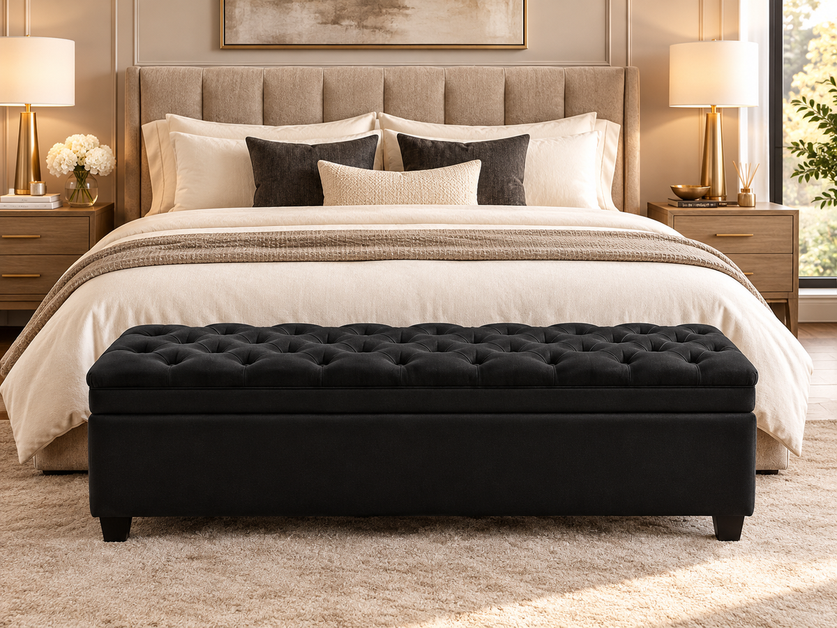 Modern Tufted Faux Leather Storage Bench