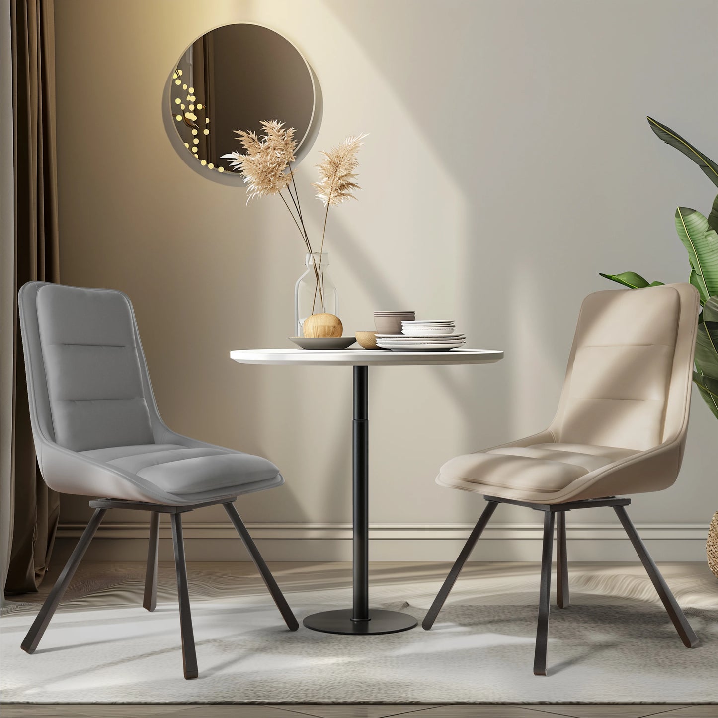 Swivel Padded Microfiber Leather Dining Chairs Set