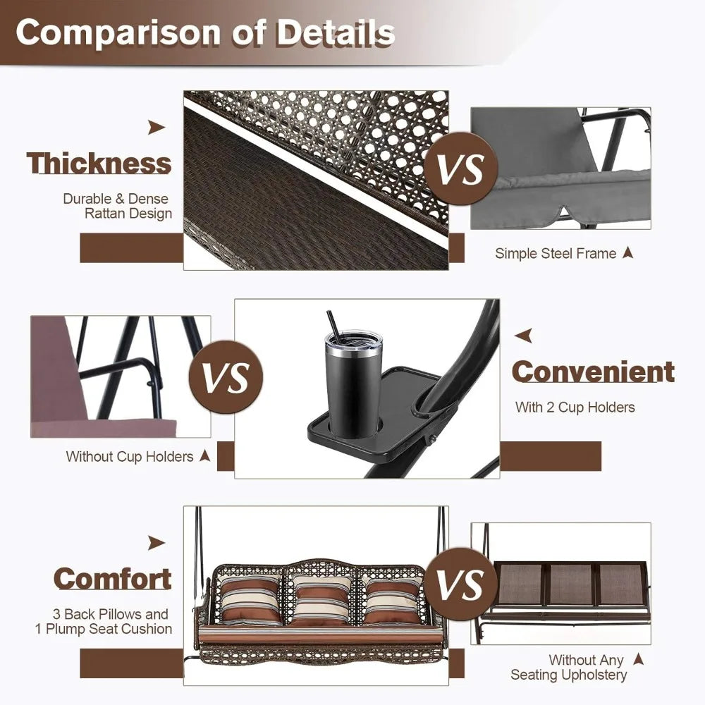 Patio Swing Canopy with Side Trays, Pillows, and Removable Cushion