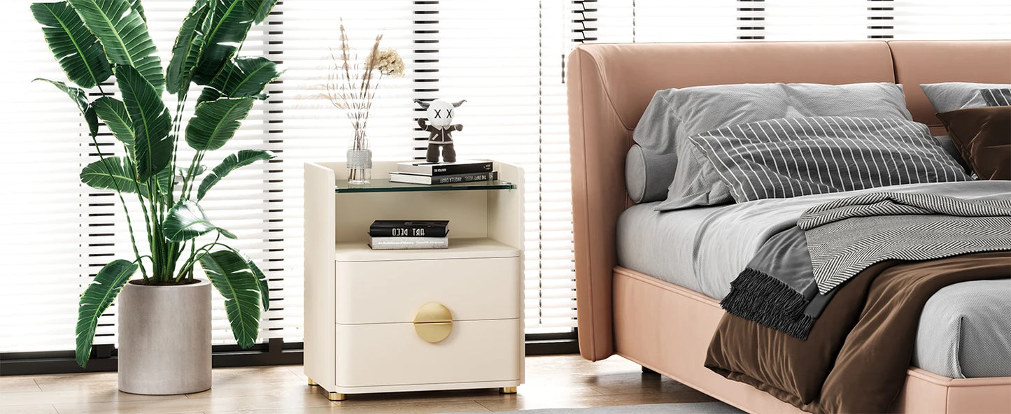 Modern Minimalist Tempered Glass Top Nightstand