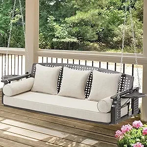 Porch Swing with Cup Holders and Cushions