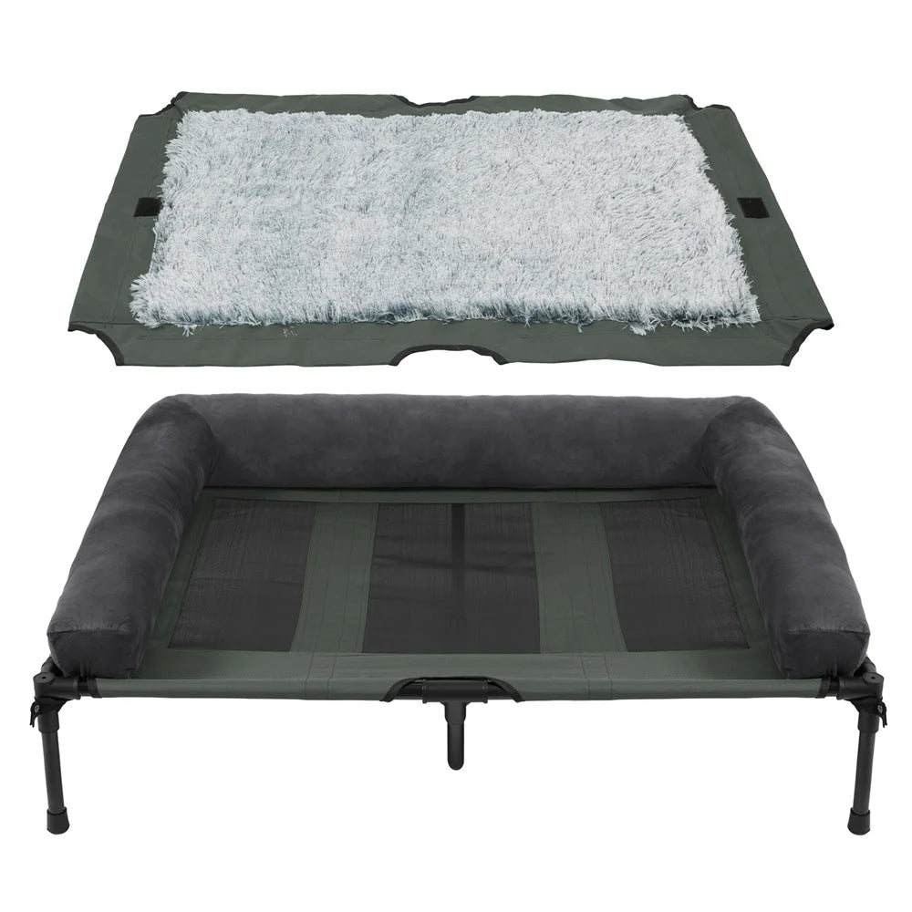 Elevated Dog Bed with Cooling Breathable Mat and Soft Plush Mat