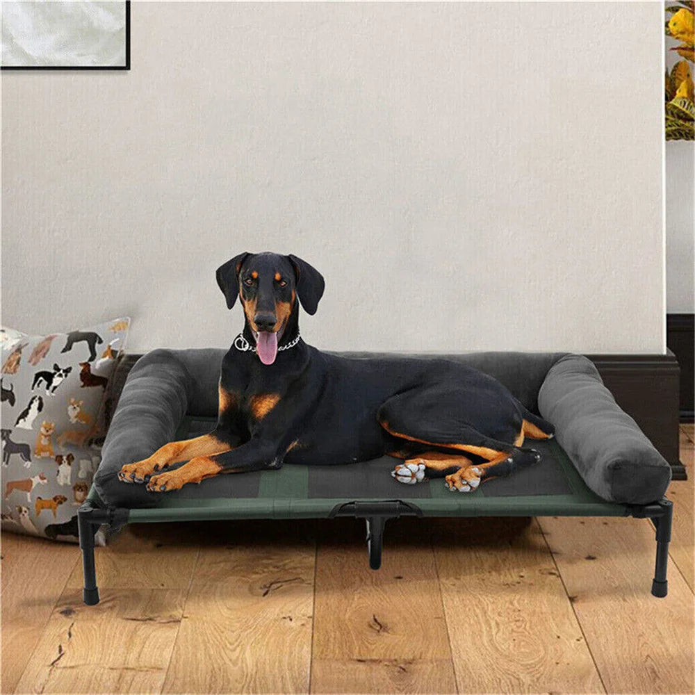 Elevated Dog Bed with Cooling Breathable Mat and Soft Plush Mat