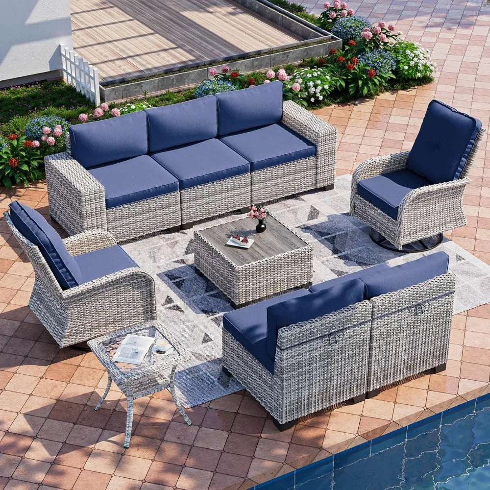 Outdoor Patio Furniture Set with Rocking Swivel Chair, Cushions and Coffee Table