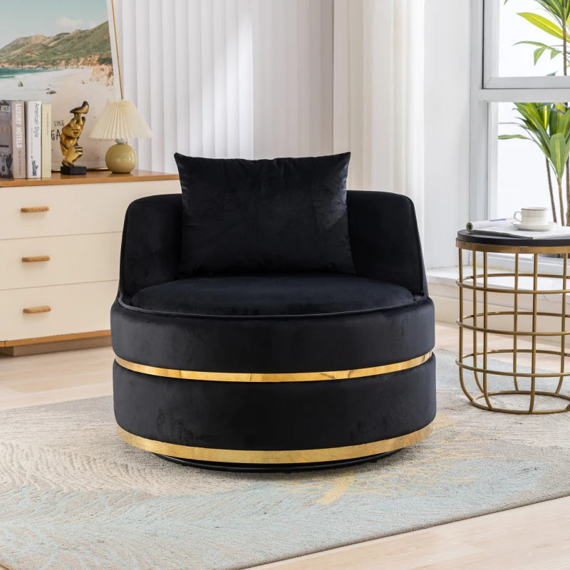 Modern Accent Oversized Upholstered Swivel Barrel Chair with Pillow
