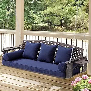 Porch Swing with Cup Holders and Cushions