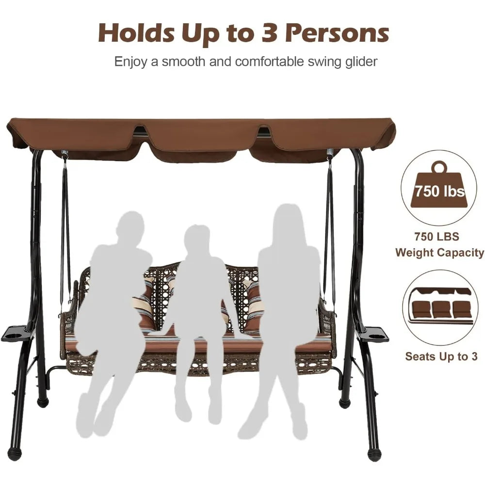 Patio Swing Canopy with Side Trays, Pillows, and Removable Cushion