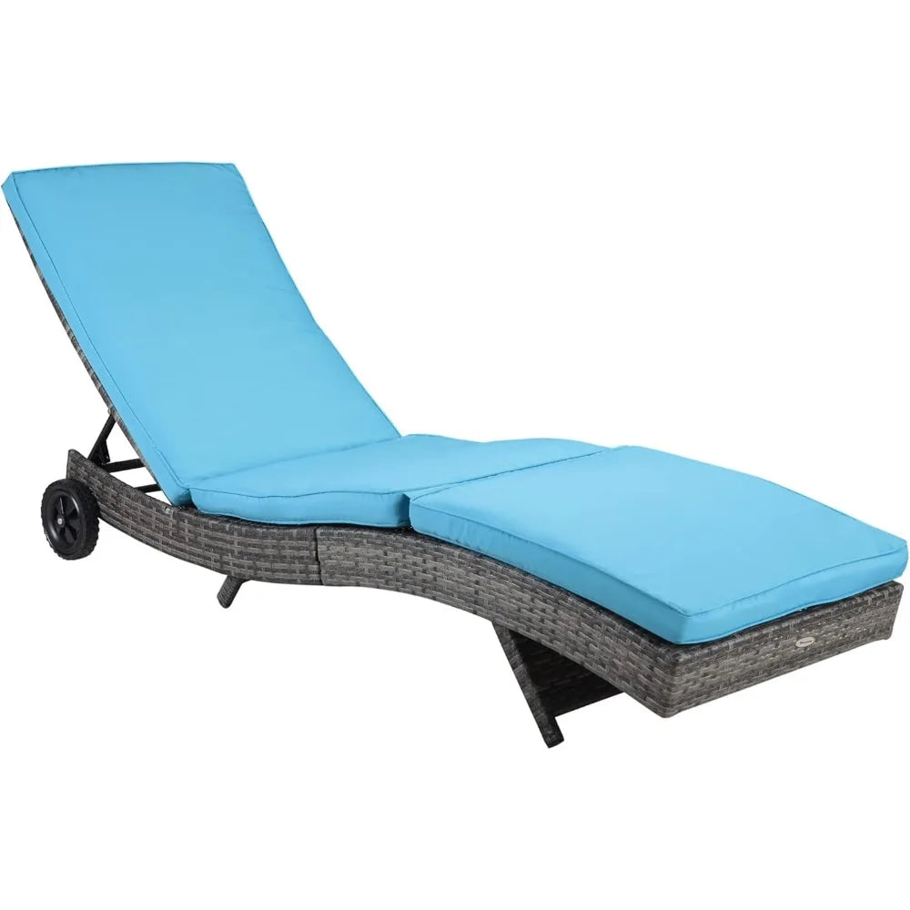 Chaise Lounge Chair with Cushions and Wheels