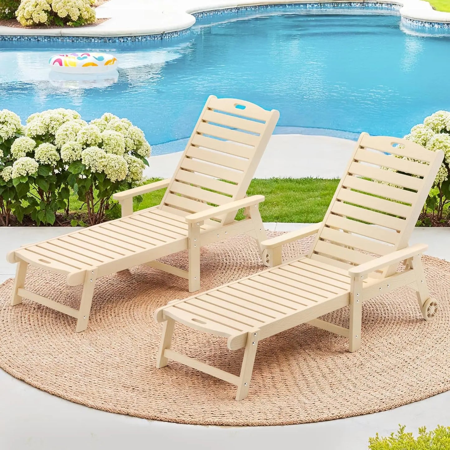 Wood Chaise Lounger with Wheels