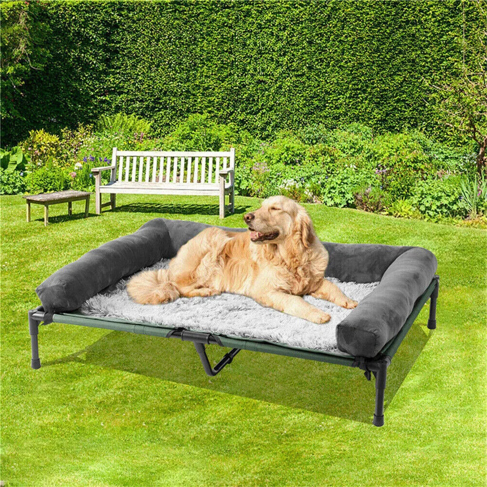 Elevated Dog Bed with Cooling Breathable Mat and Soft Plush Mat