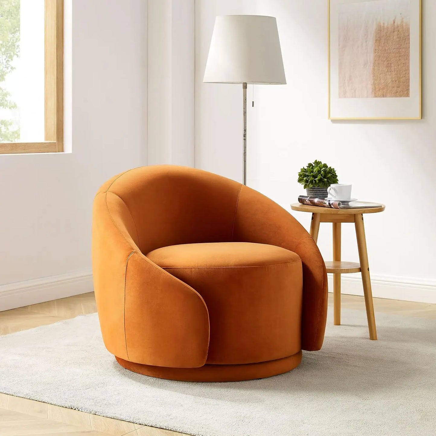 Swivel Barrel Chair in Velvet or Boucle Fabric