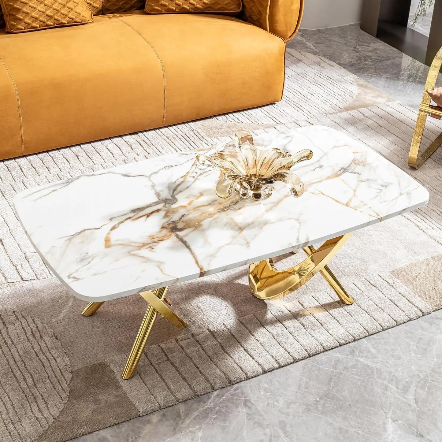 Modern Sintered Stone Marble Coffee Table with Storage Drawer
