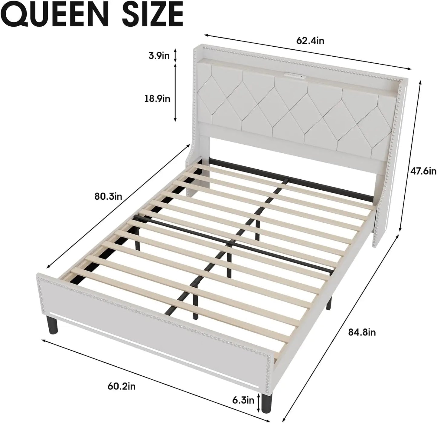 Upholstered Fabric Platform Bed with RGB Lights