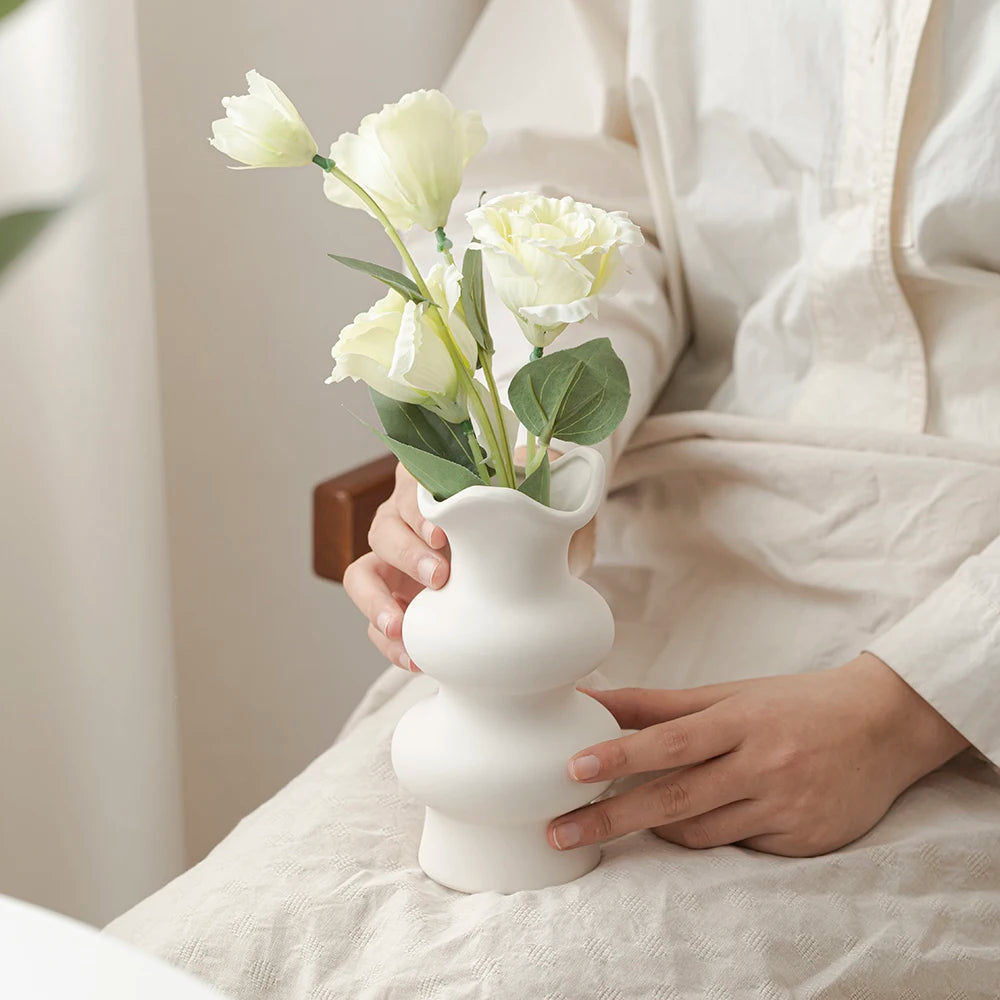 Modern Decorative White Ceramic Vase, Set of 2