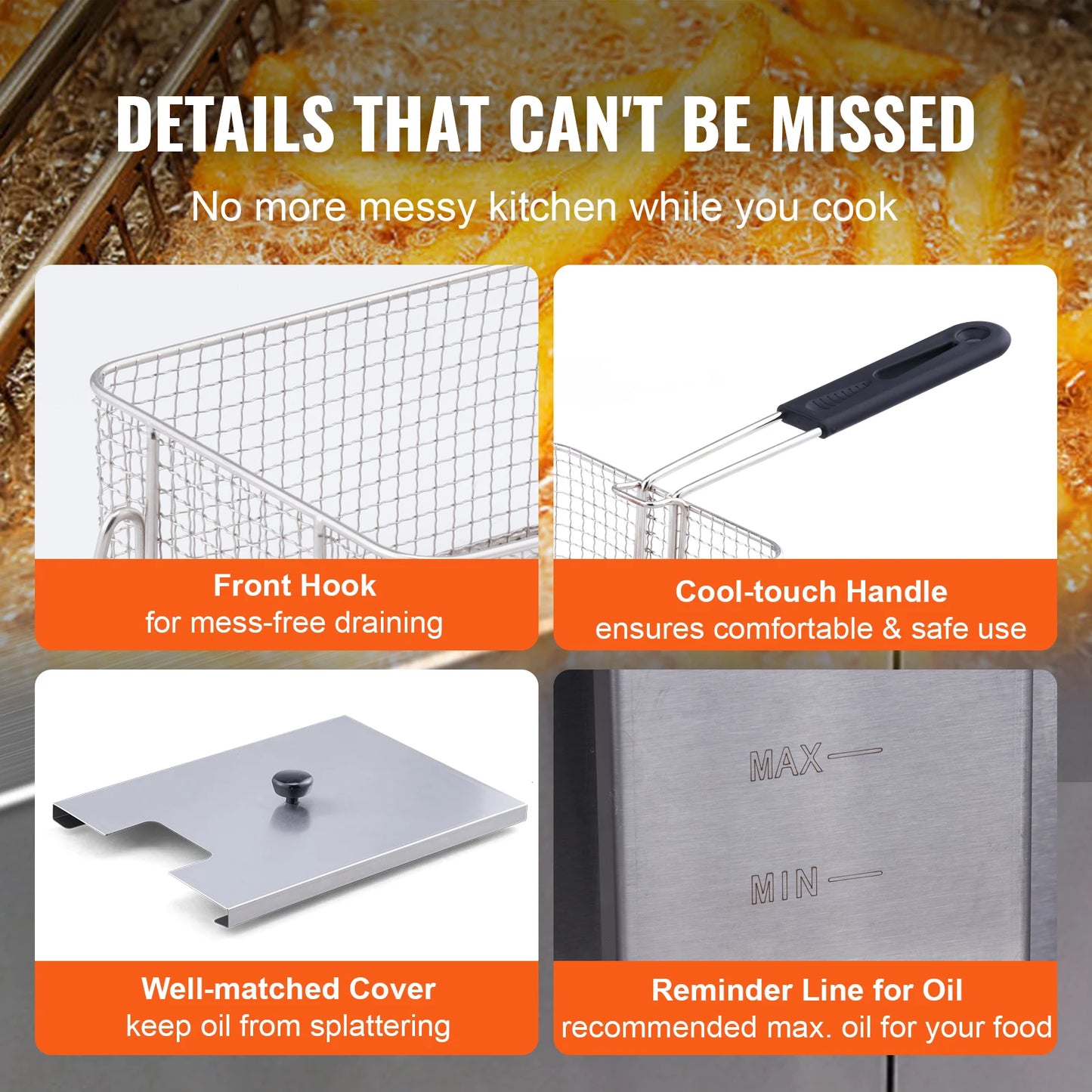 VEVOR®12L Commercial Deep Fryer w/Dual Removable Tanks