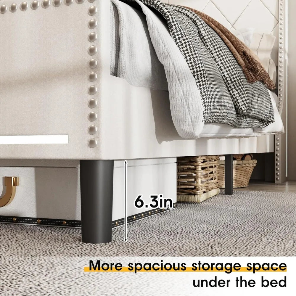 Upholstered Fabric Platform Bed with RGB Lights