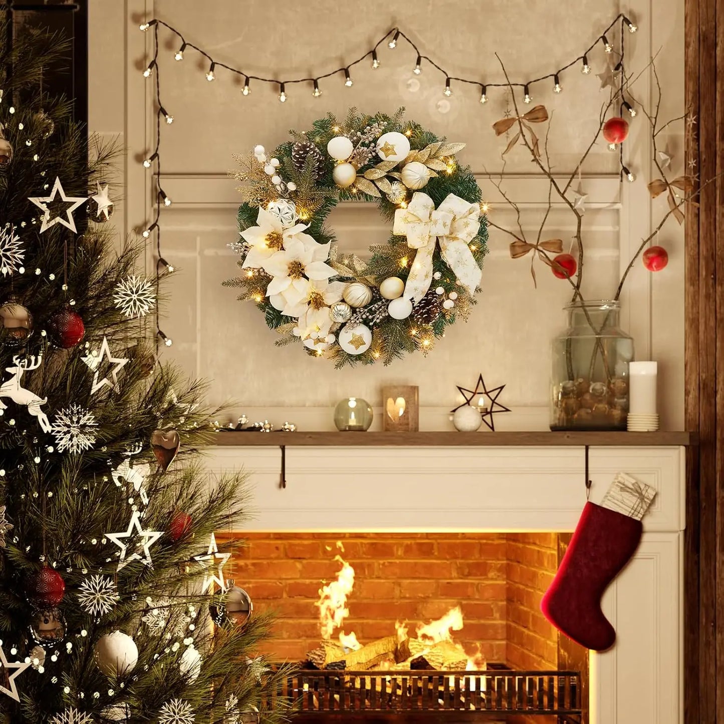 Flower Bowknot, Pine Cone Garland Wreath