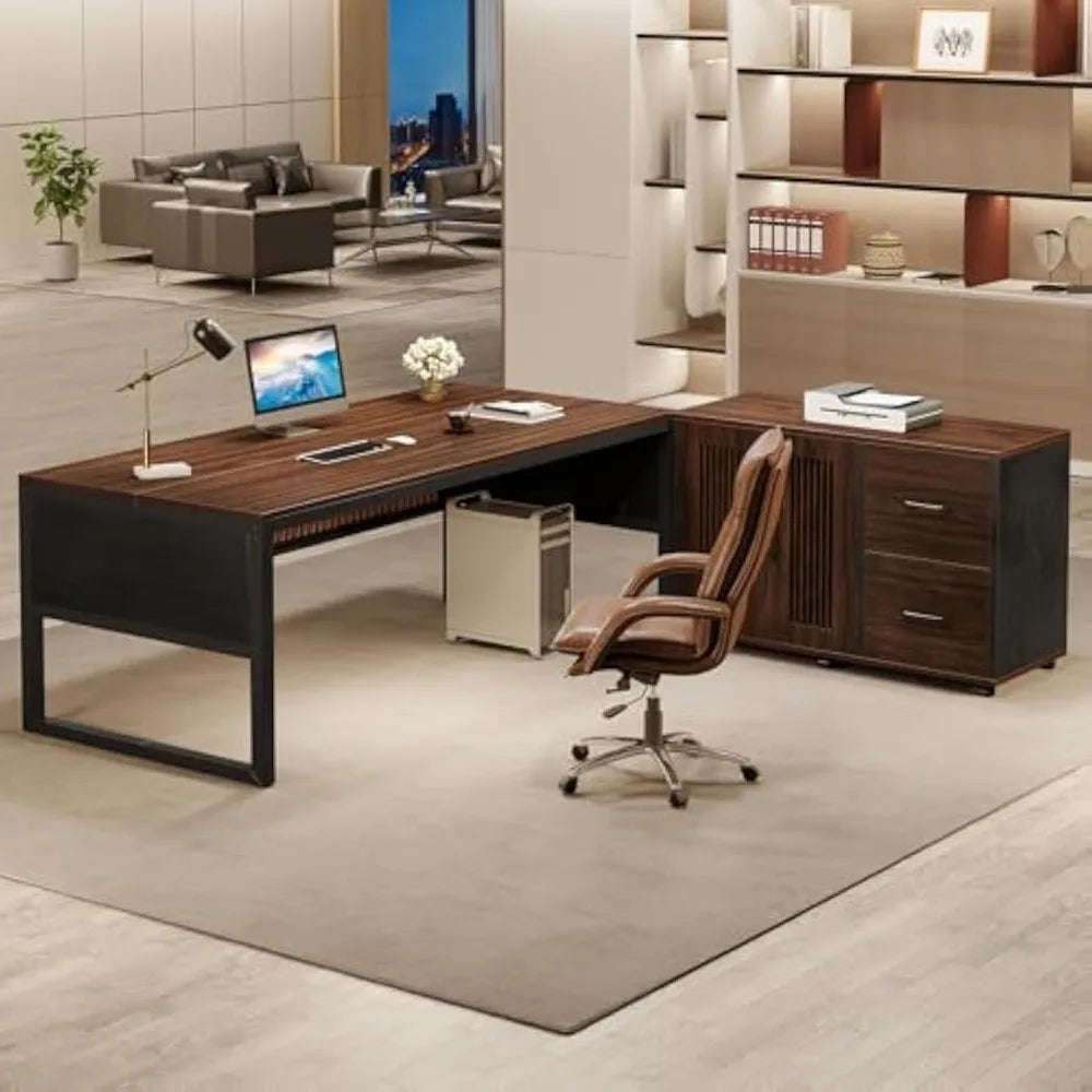 Modern Contemporary L-Shaped Executive Desk