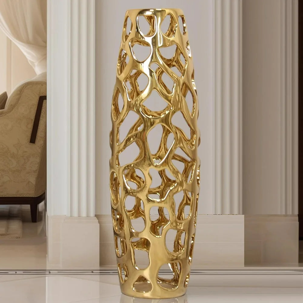 24" Lustrous Golden Ceramic Vase