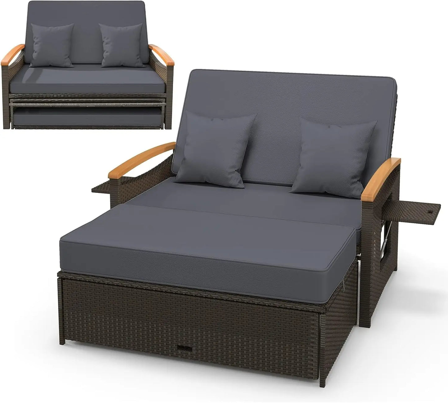 Daybed Chaise Lounger w/4-Level Adjustable Backrest & Retractable Trays