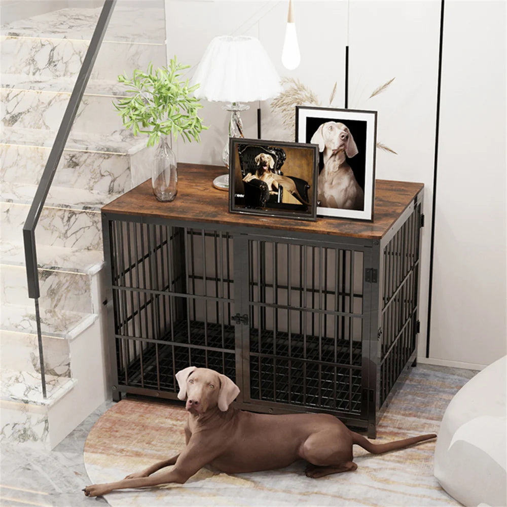 Wooden Dog Crate with 3 Doors and Tray