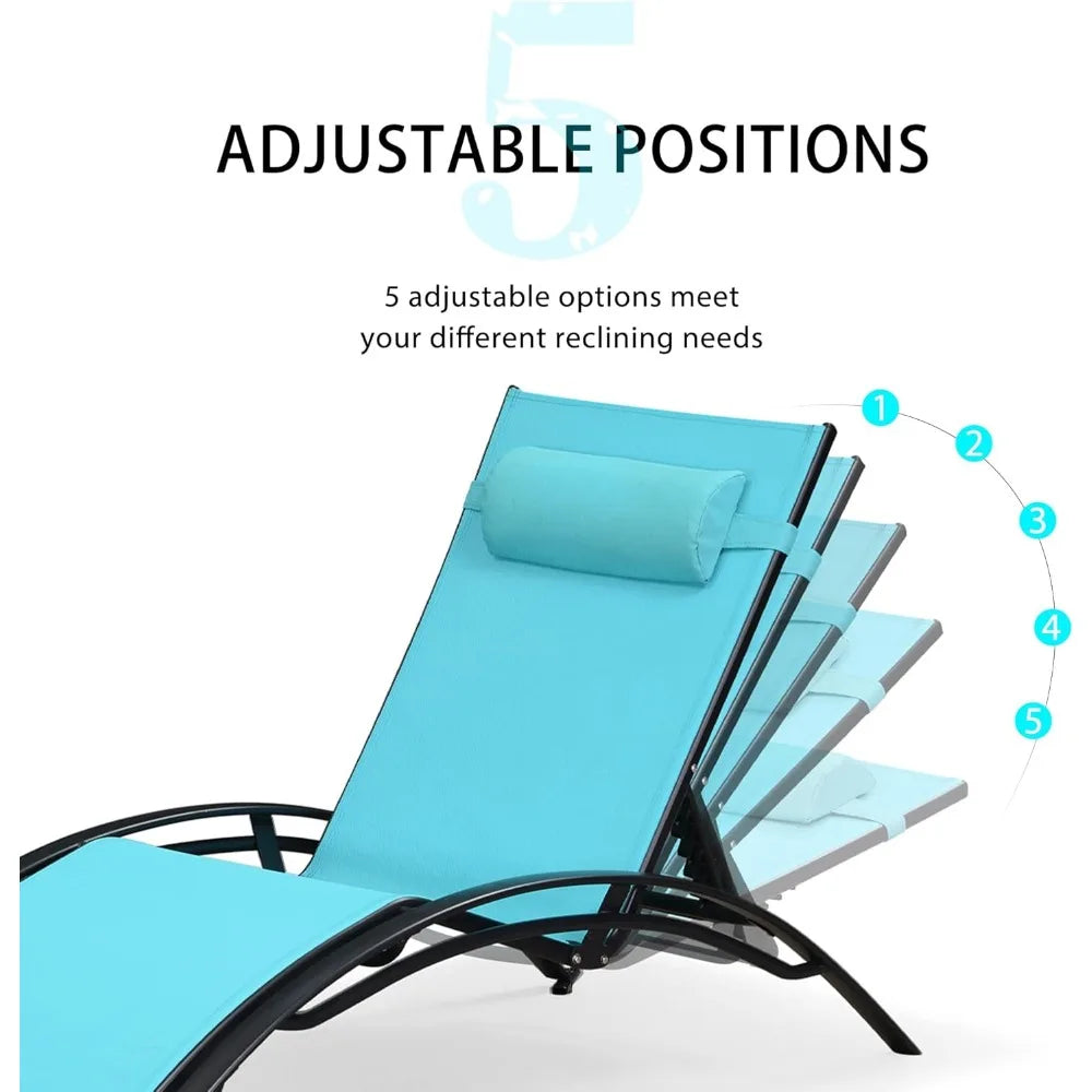 Oversized Lightweight Chaise Lounge Set with 2 Side Tables