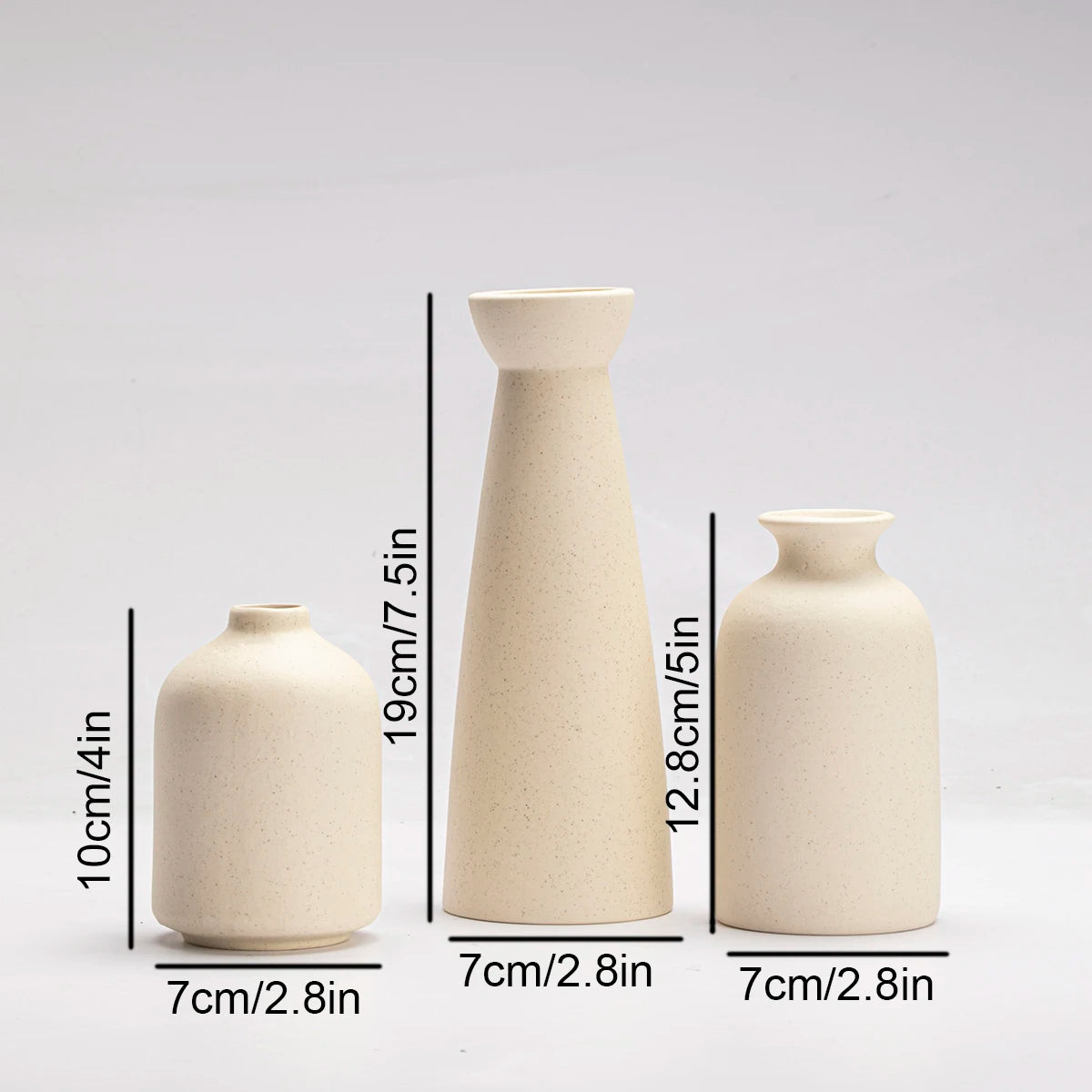 Modern Minimalist Boho Farmhouse Ceramic Vase, Set of 3