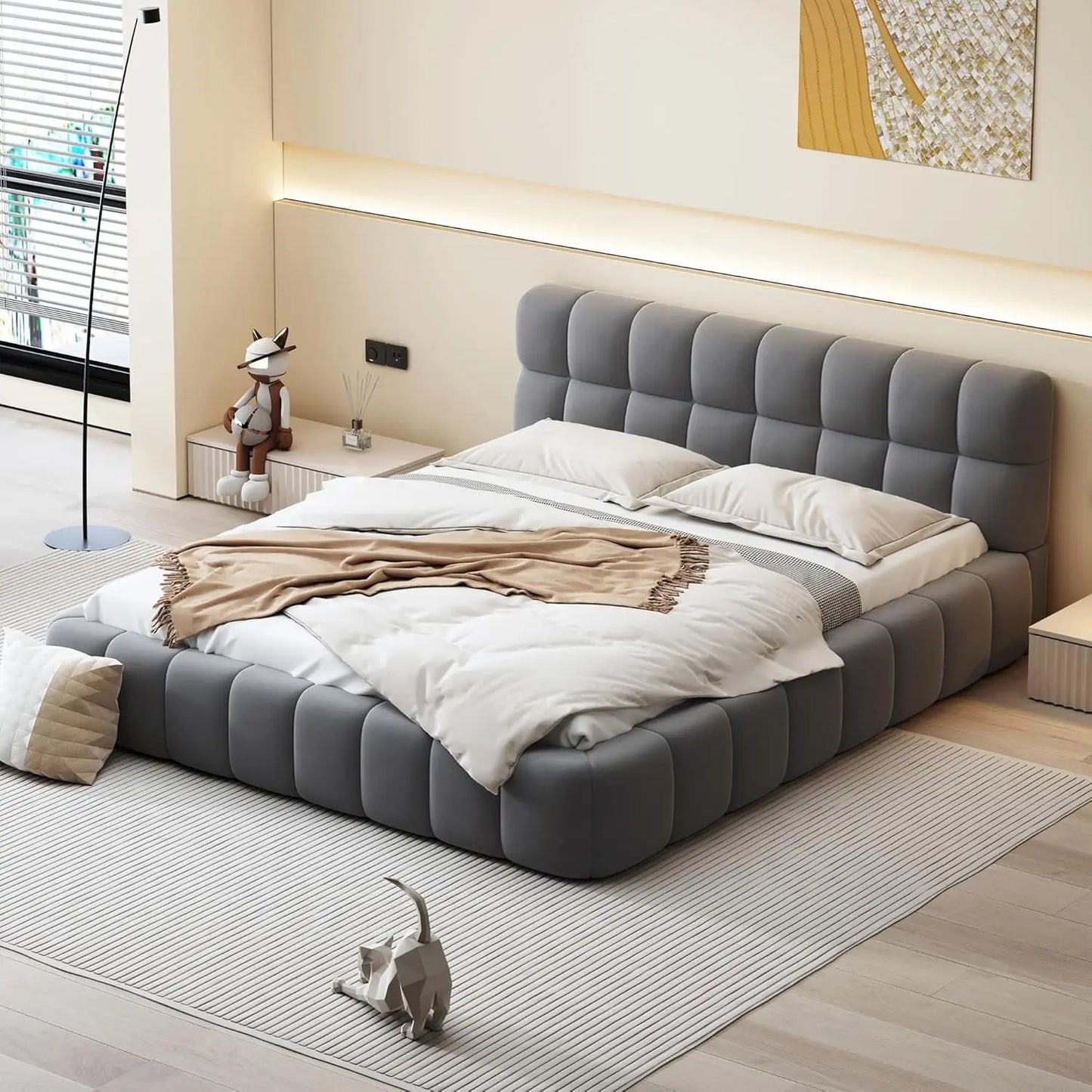 Modern Linen Upholstered Bed