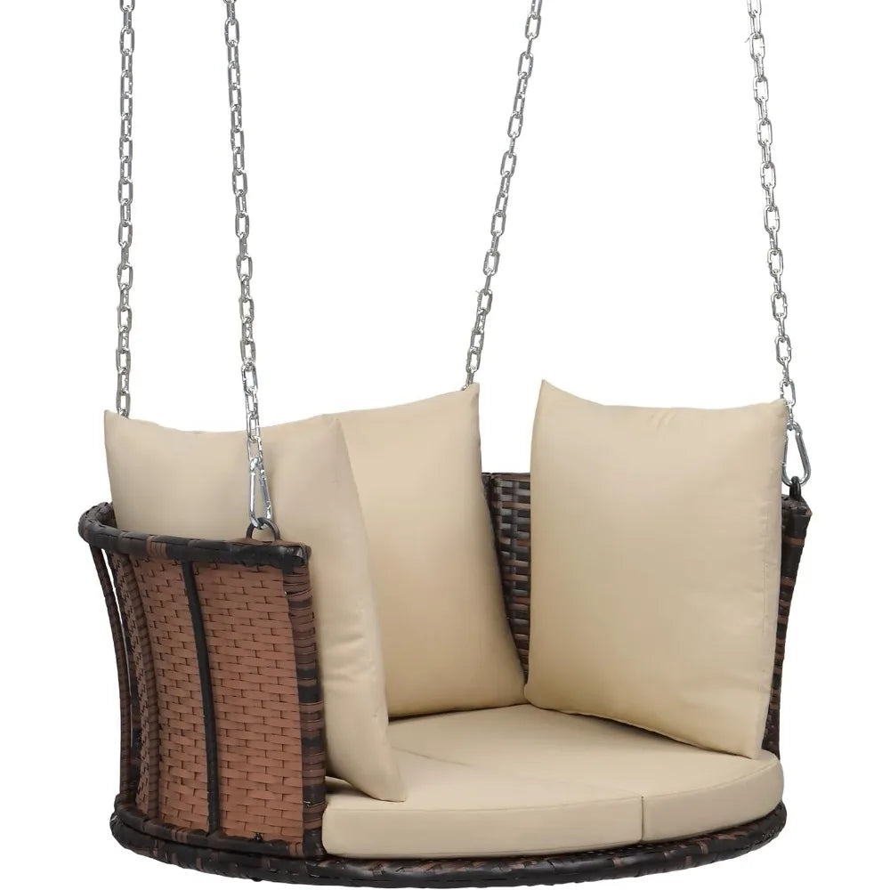 Round Rattan Porch Swing with Cushions