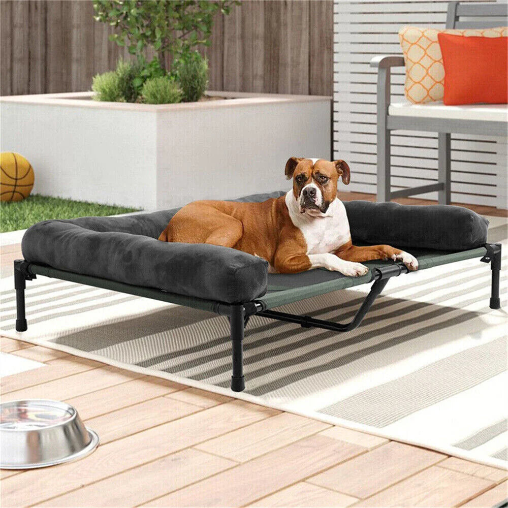 Elevated Dog Bed with Cooling Breathable Mat and Soft Plush Mat