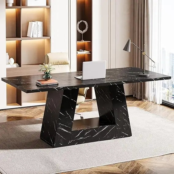 Modern Wooden Faux Marble Executive Desk