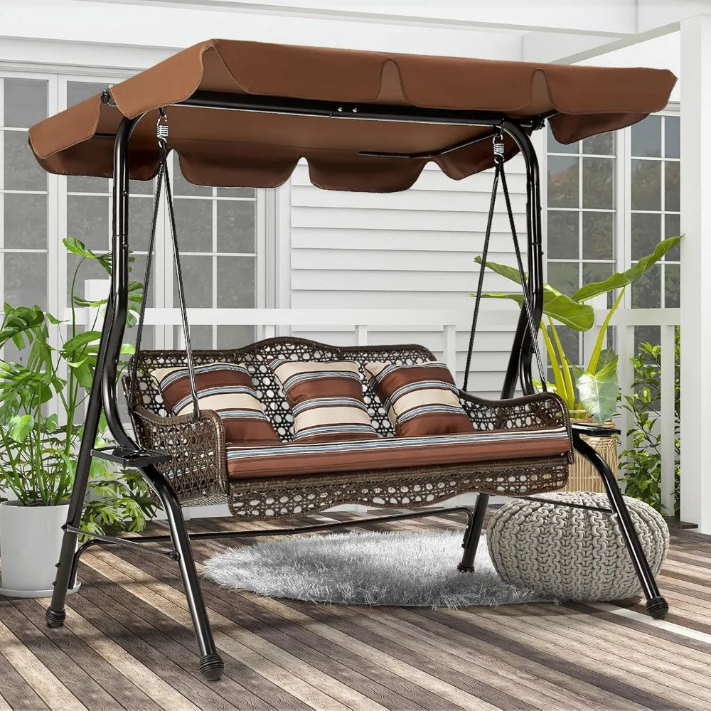 Patio Swing Canopy with Side Trays, Pillows, and Removable Cushion