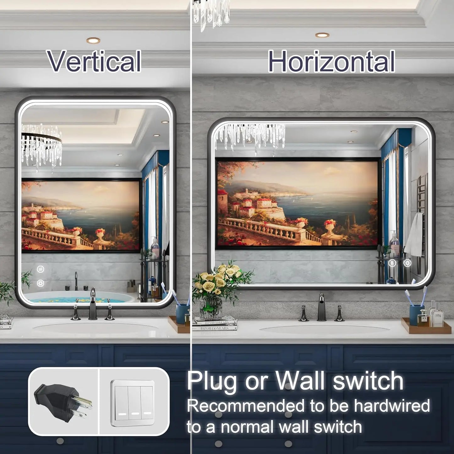 LED Smart Technology Function Black Frame Vanity Mirror