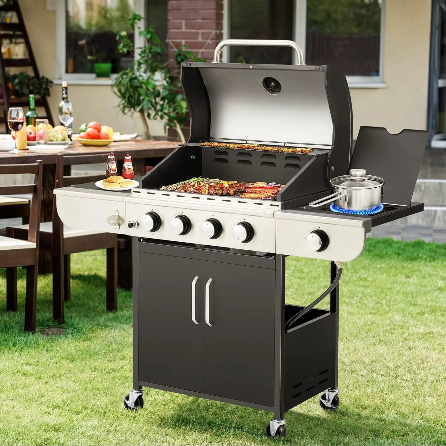 Four Burner Propane Gas Grill with Side Burner
