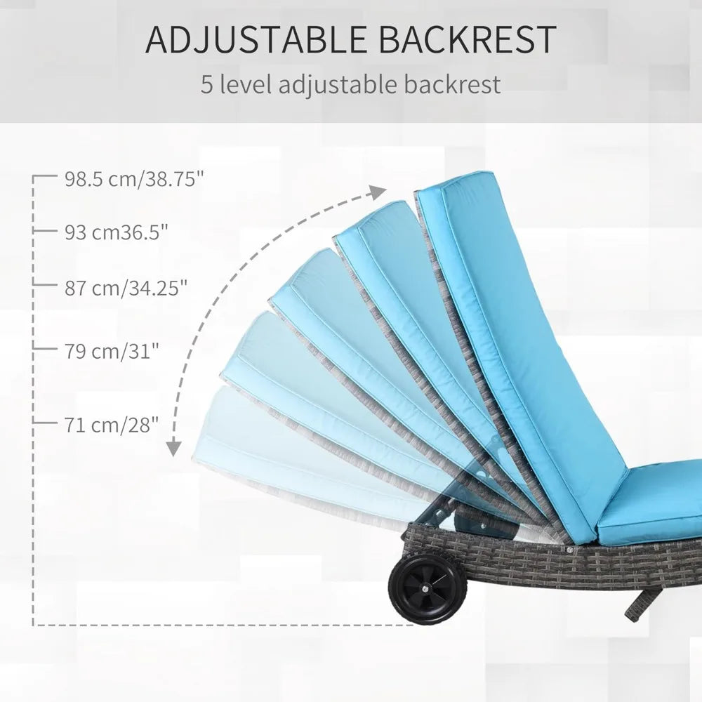 Chaise Lounge Chair with Cushions and Wheels