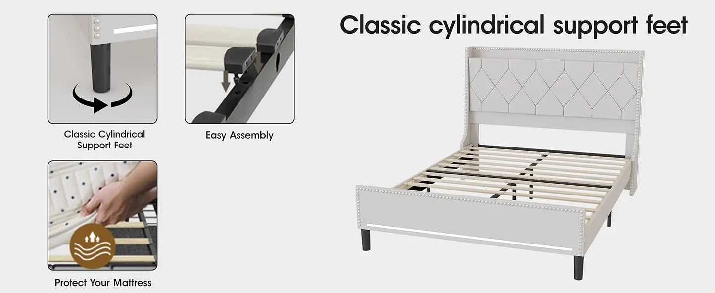 Upholstered Fabric Platform Bed with RGB Lights