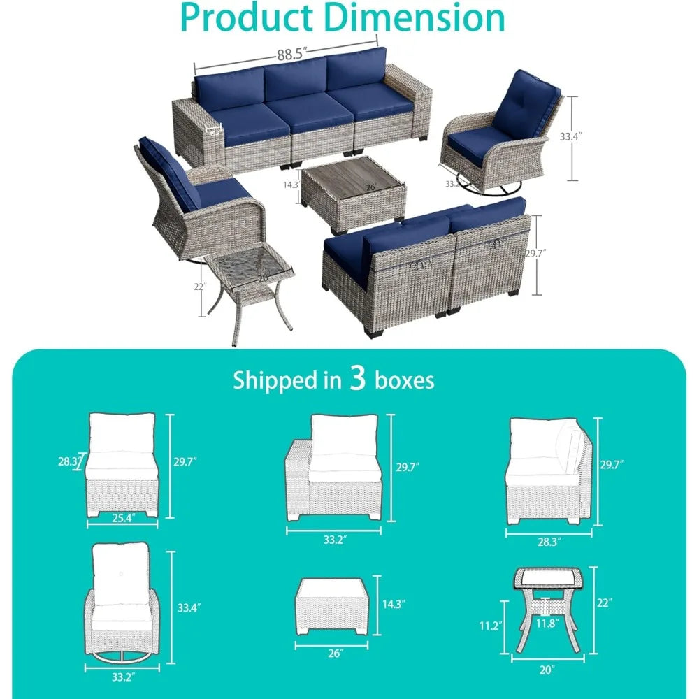 Outdoor Patio Furniture Set with Rocking Swivel Chair, Cushions and Coffee Table