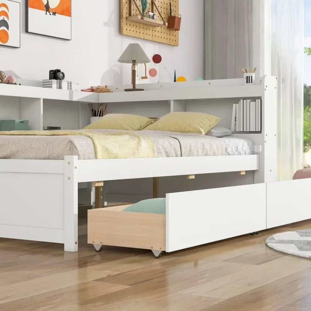 Corner Bed Frame with Storage Drawers