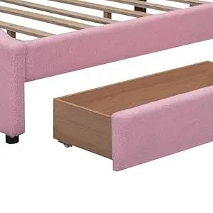 Modern Full Size LED Upholstered Storage Platform Bed with Bear Ears Headboard, USB Charger Port and Drawers