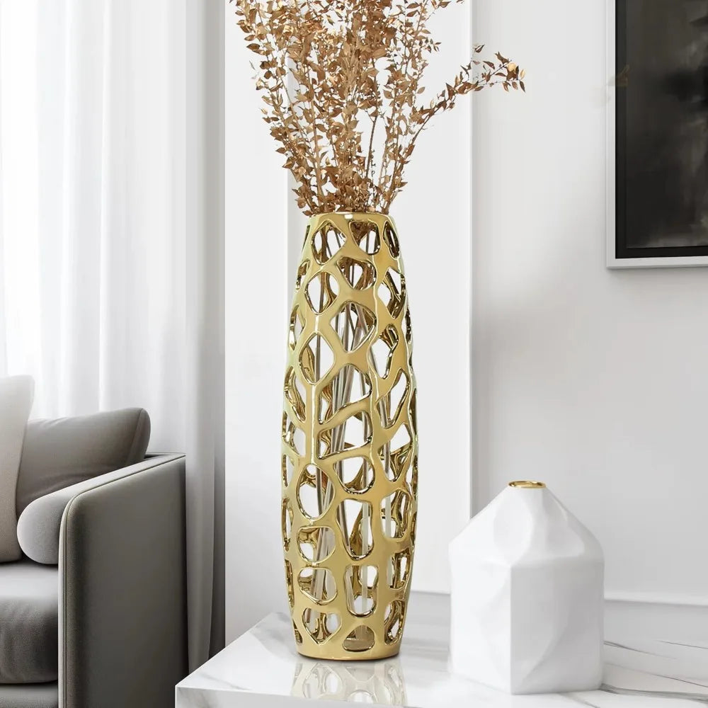 24" Lustrous Golden Ceramic Vase