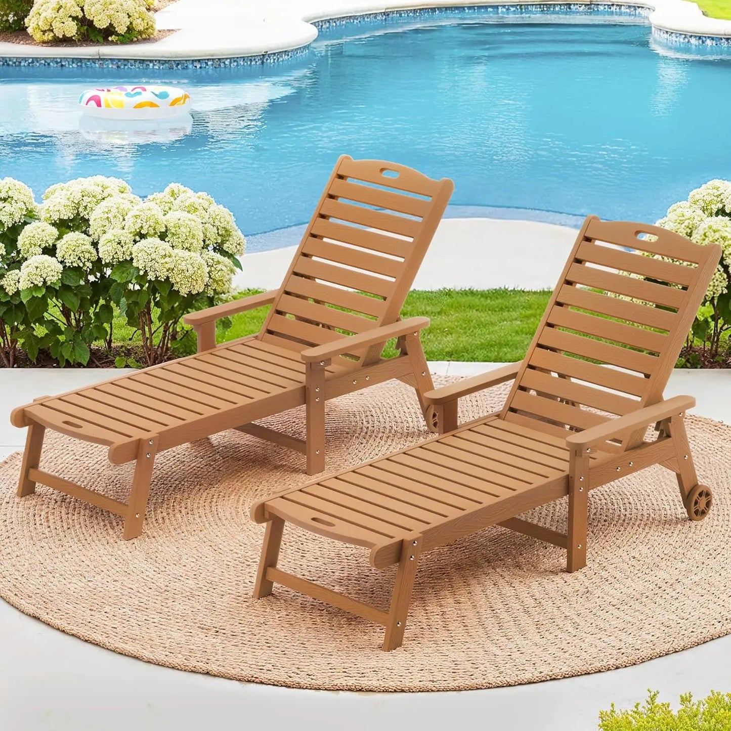 Wood Chaise Lounger with Wheels
