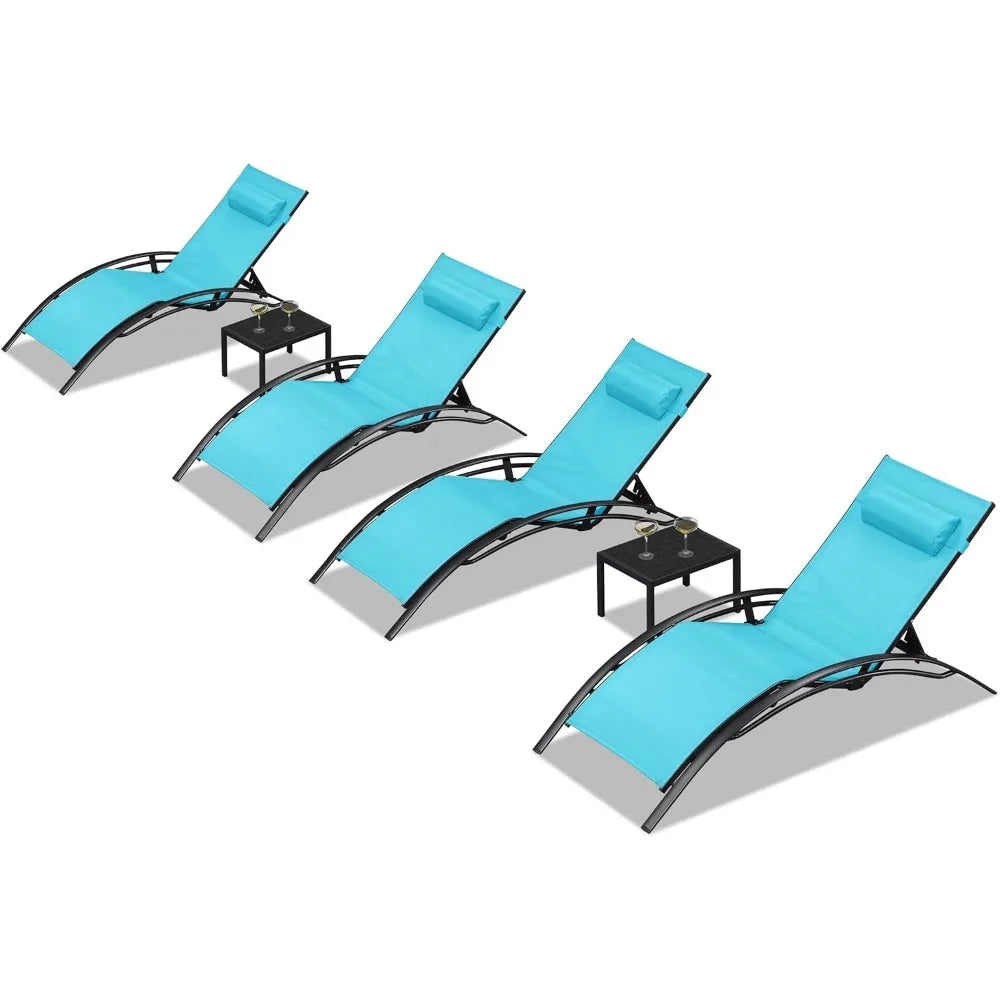 Oversized Lightweight Chaise Lounge Set with 2 Side Tables