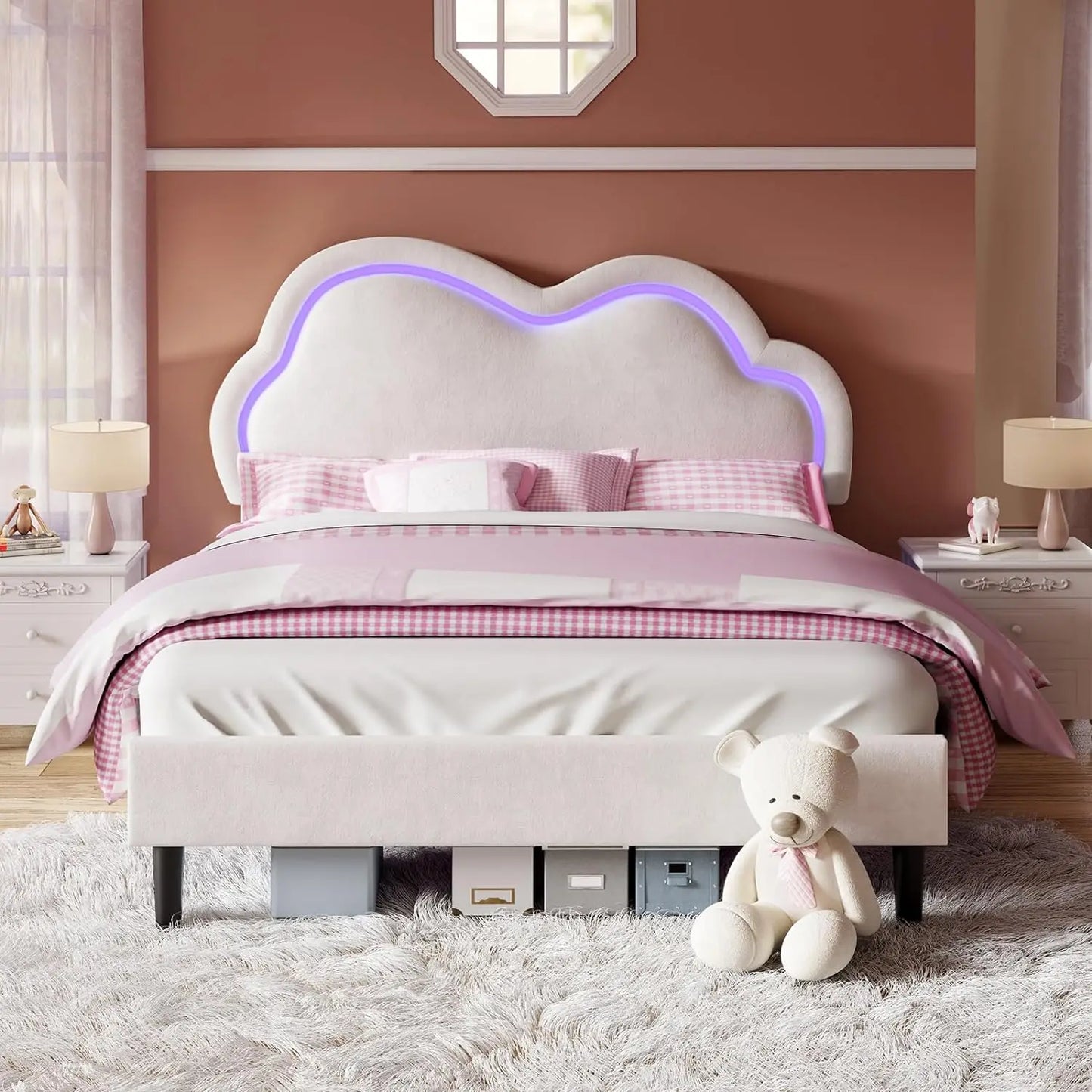 Velvet Upholstered Cloud- Shaped Queen Plat Bed