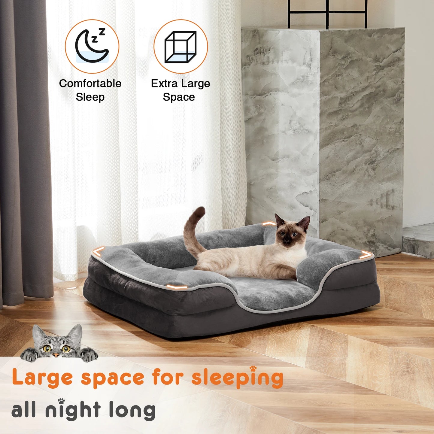 Orthopedic Dog Bed with Washable Removable Cover, Non-Slip Base and Waterproof Liner