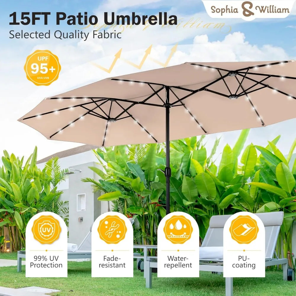Rectangular Cantilever Patio Umbrella with LED Solar Lights
