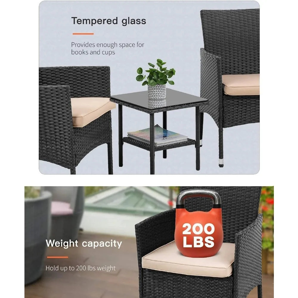 Wicker Bistro Rattan Chair Set