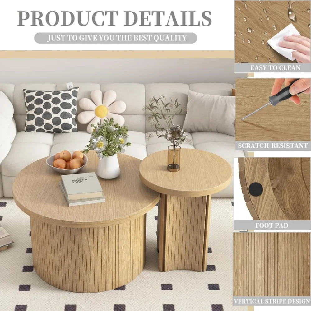 Farmhouse Round Nesting Coffee Table, Set of 2